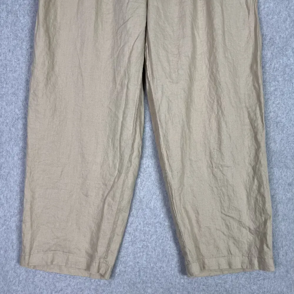 Quince Beige 100% European Linen Cropped High Waisted Pull On Pants Size XL